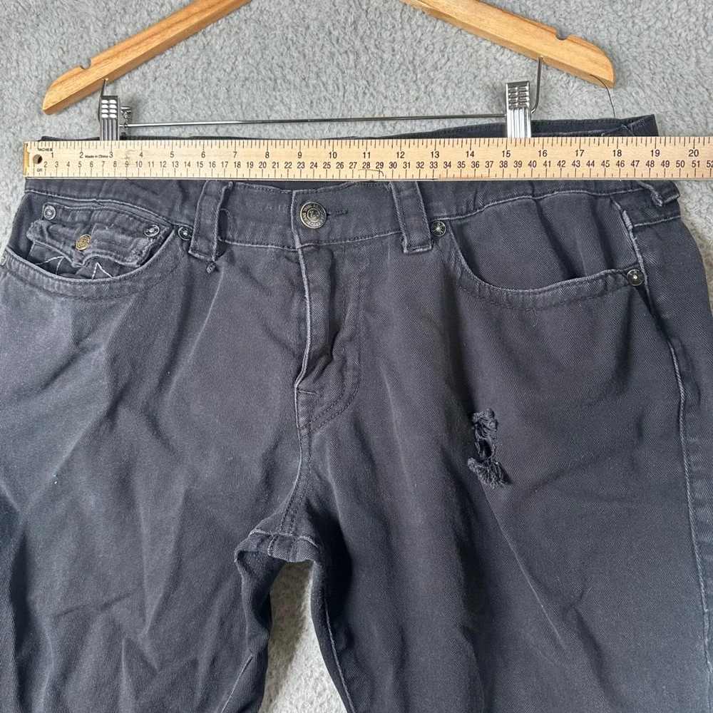 True Religion Ricky Relaxed Straight Jeans Mens‎ 34 (fit 38x30) Black Distressed